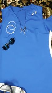 Blue cold shoulder dress